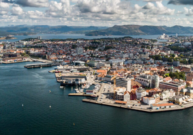 Flyfoto av Stavanger sentrum i Norge